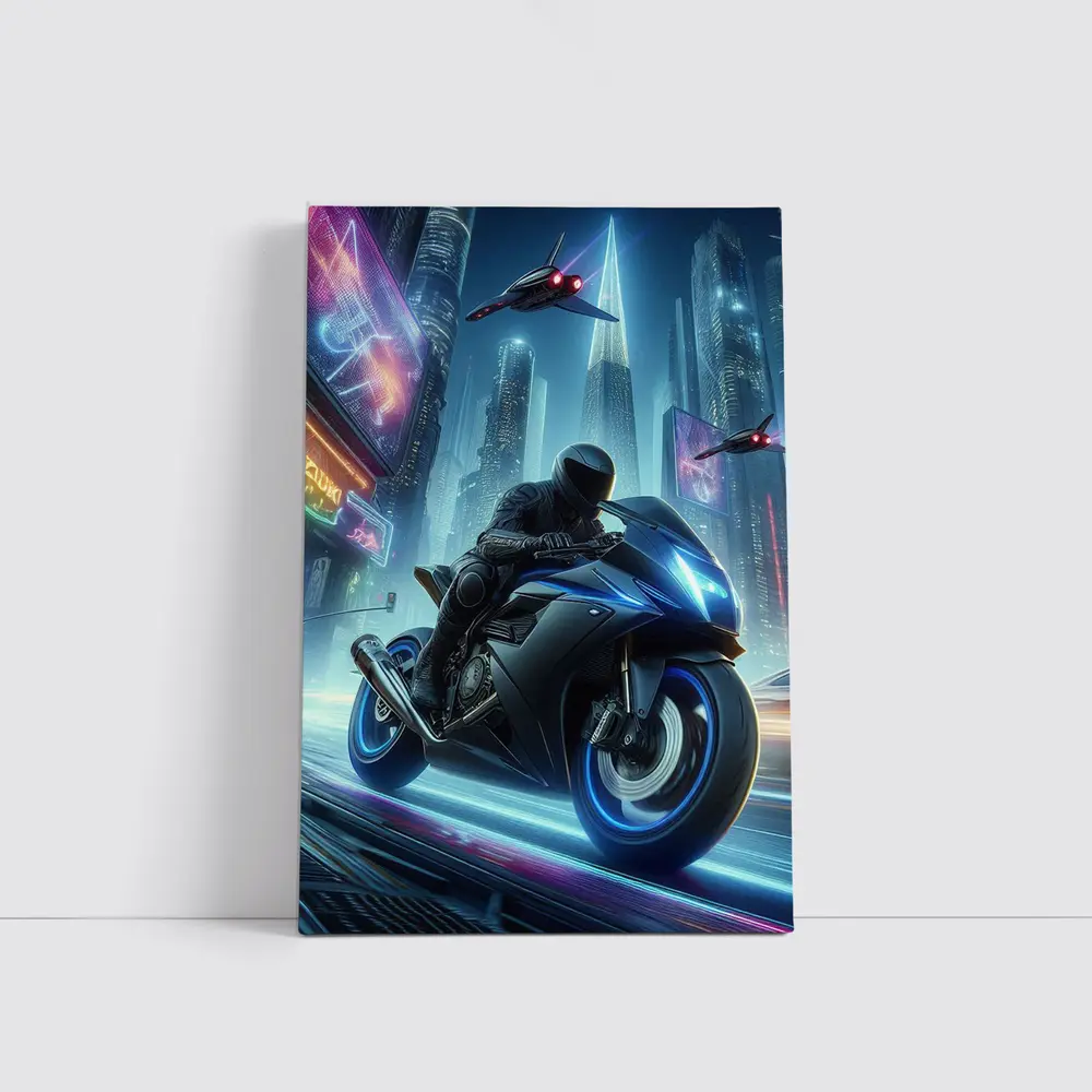 Cyberpunk Sport Bike Neon City Night – Wall Art