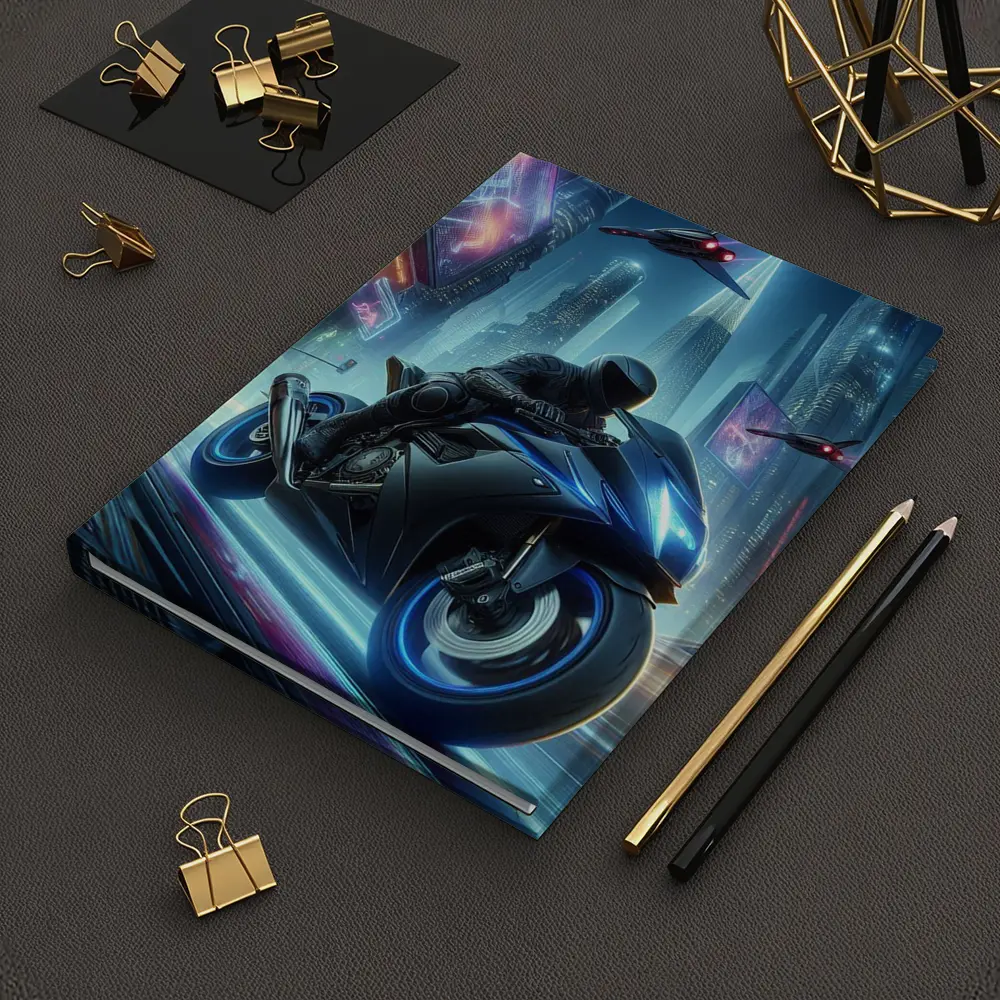 Cyberpunk Sport Bike Neon City Night – Notebooks