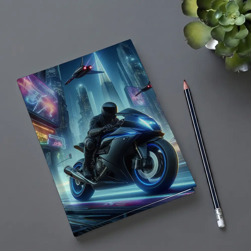 Cyberpunk Sport Bike Neon City Night – Notebooks