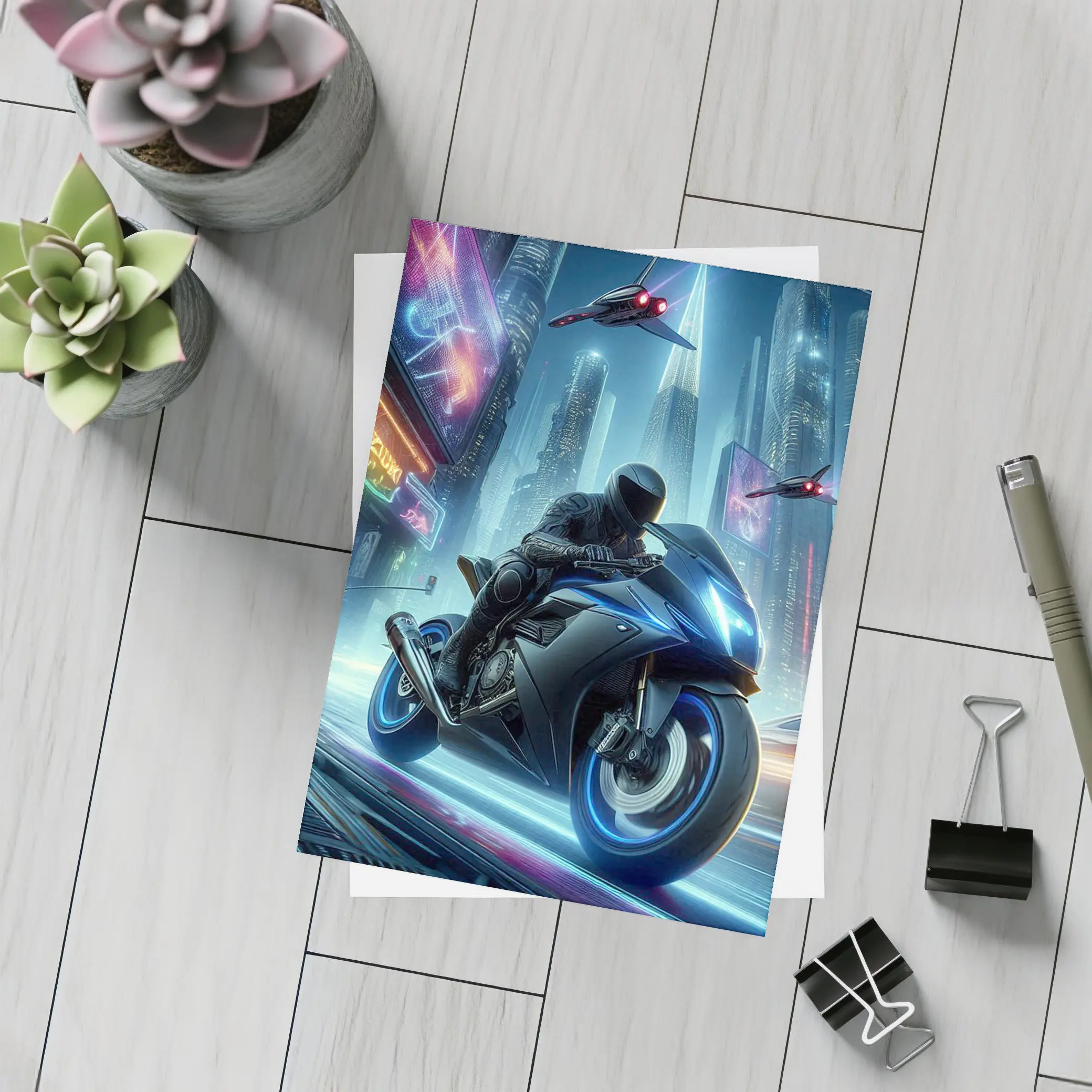 Cyberpunk Sport Bike Neon City Night – Postcards