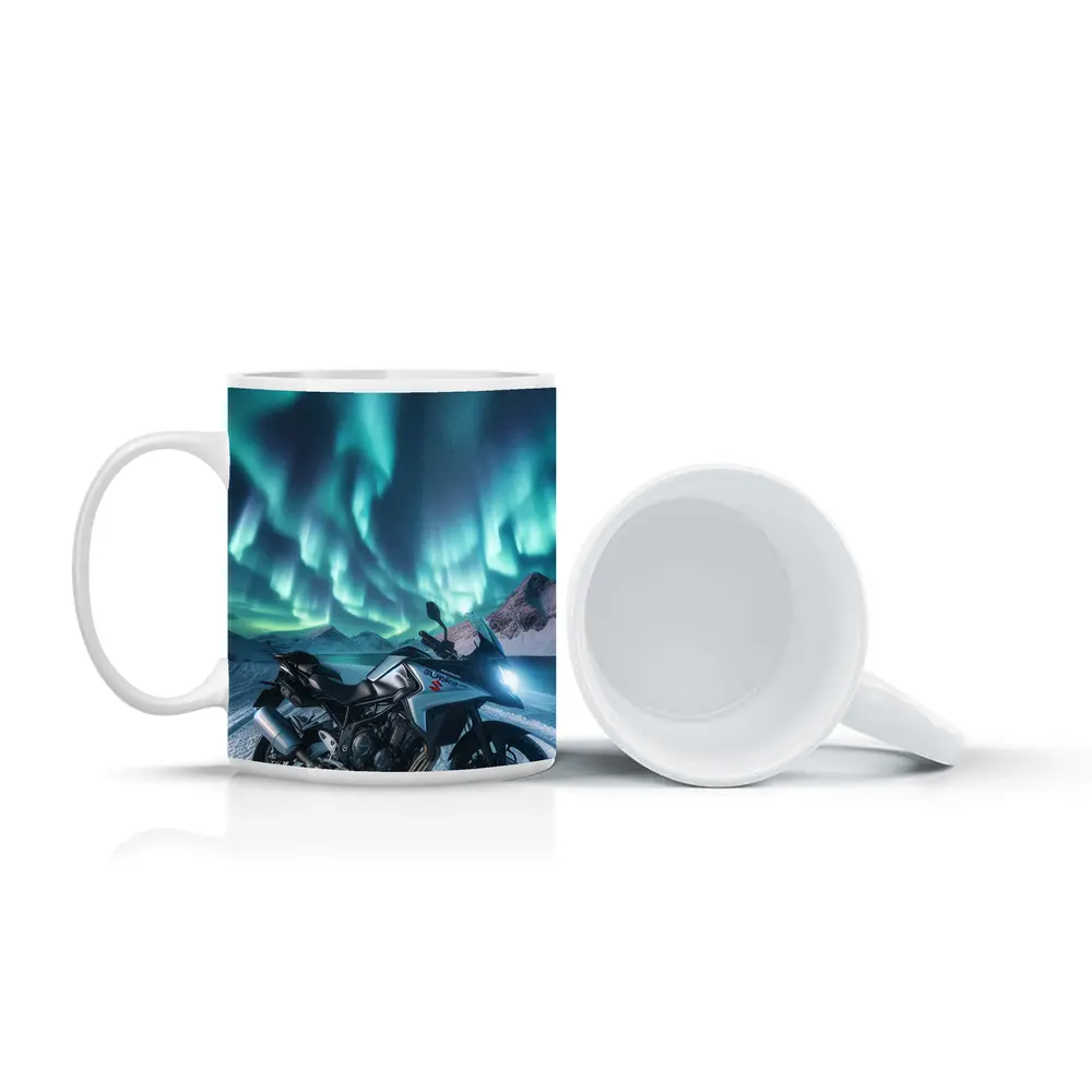 Suzuki Motorcycle Northern Lights Snowy Mountains – Mugs