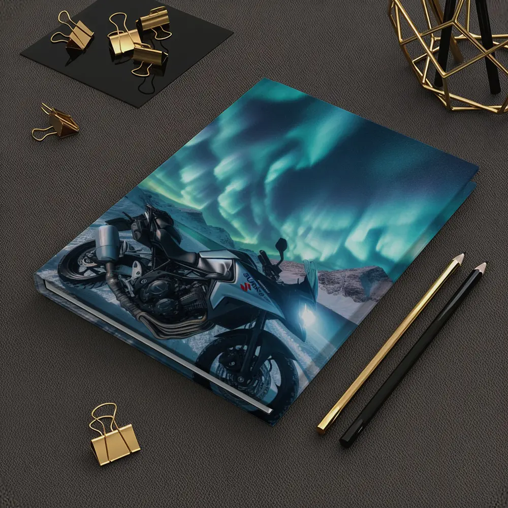 Suzuki Motorcycle Northern Lights Snowy Mountains – Notebooks