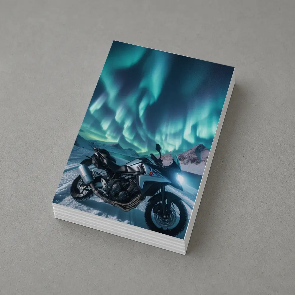 Suzuki Motorcycle Northern Lights Snowy Mountains – Postcards