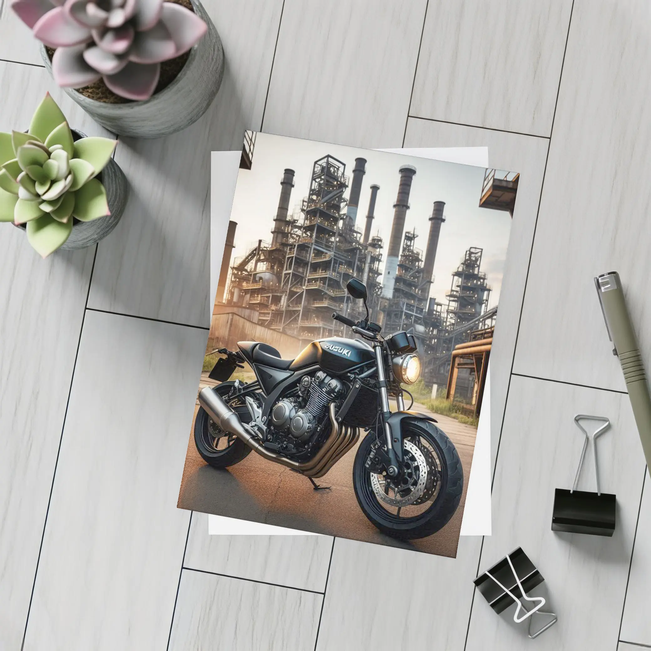 Suzuki Naked Bike Industrial Factory Background – Postcards