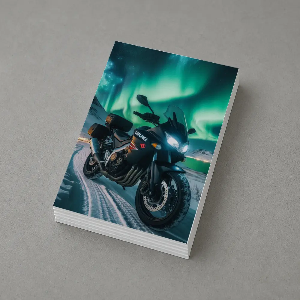 Suzuki Motorcycle Parked Under Northern Lights – Postcards