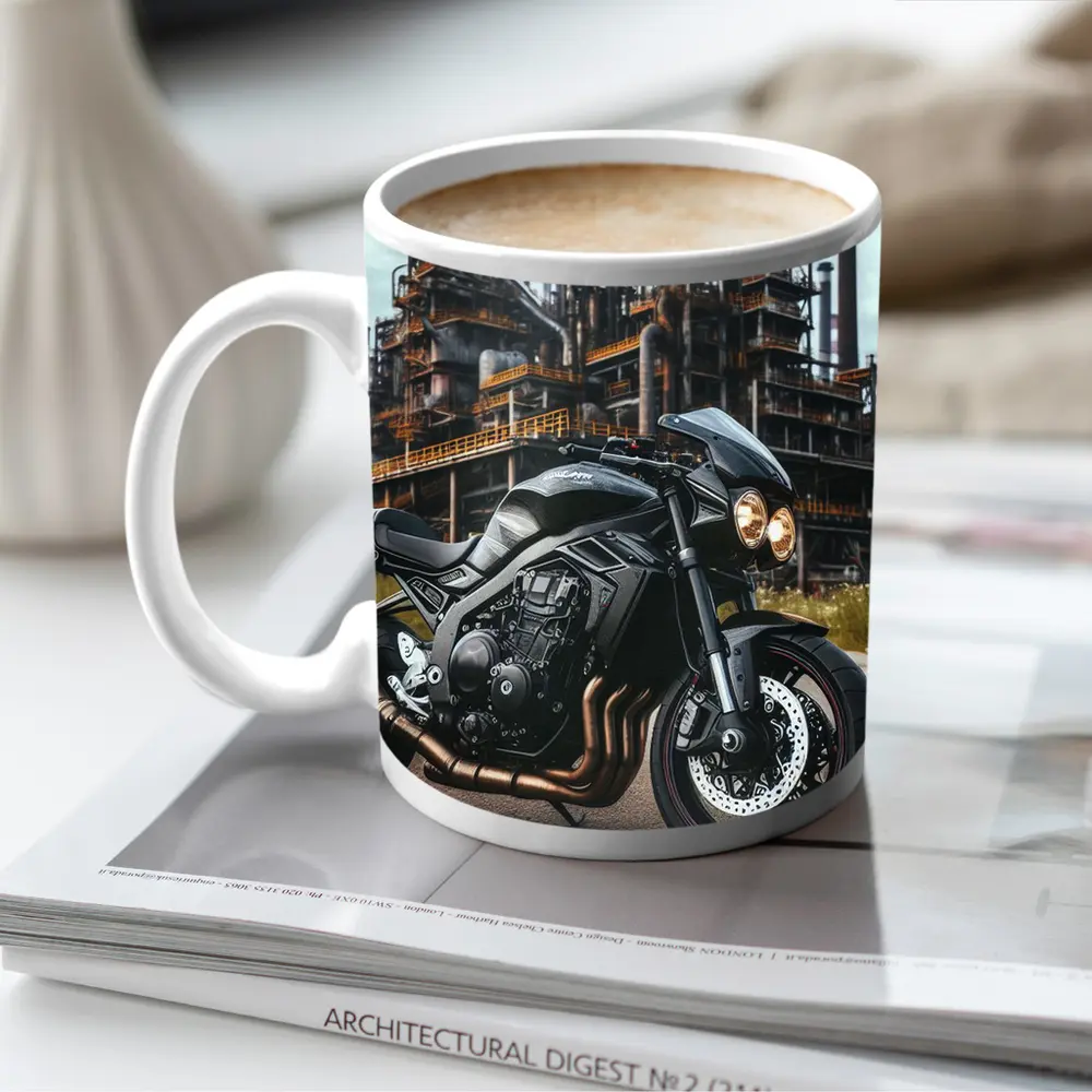 Black Naked Bike Industrial Refinery Background – Mugs