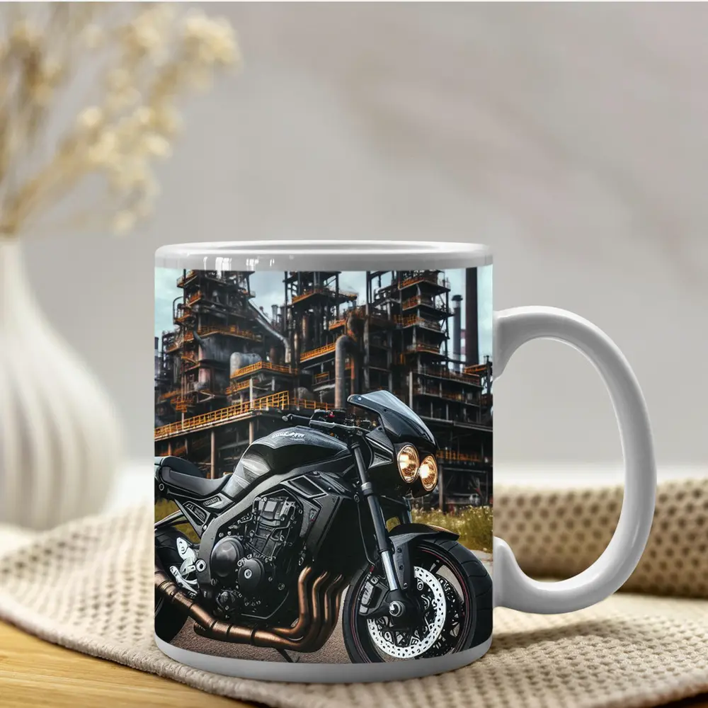 Black Naked Bike Industrial Refinery Background – Mugs