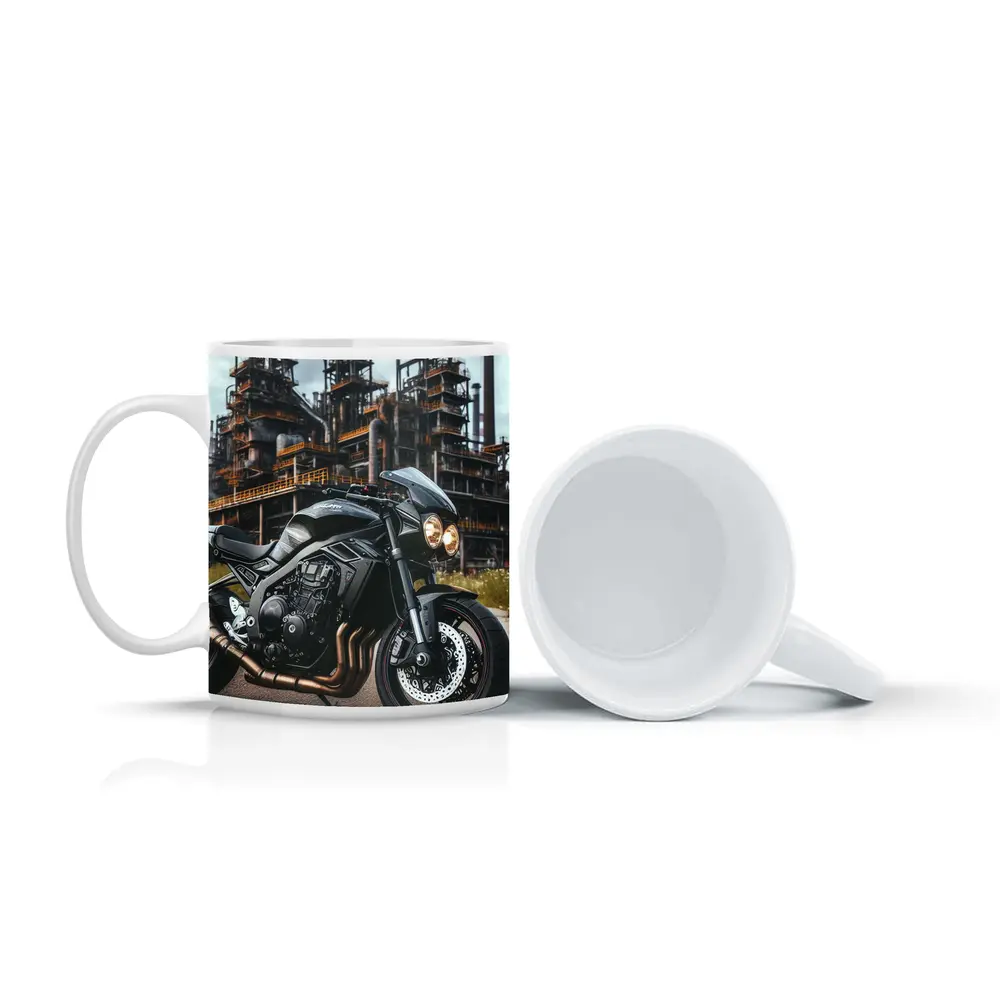 Black Naked Bike Industrial Refinery Background – Mugs