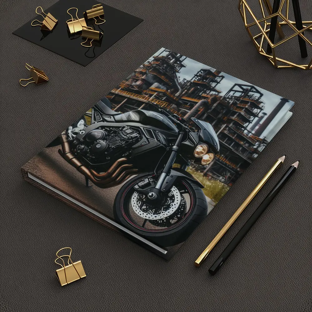 Black Naked Bike Industrial Refinery Background – Notebooks