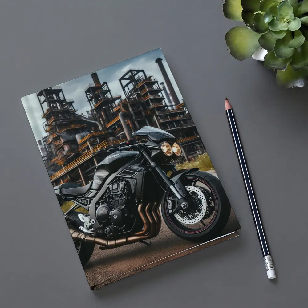 Black Naked Bike Industrial Refinery Background – Notebooks