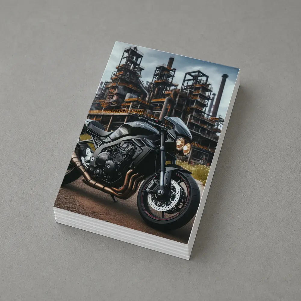 Black Naked Bike Industrial Refinery Background – Postcards