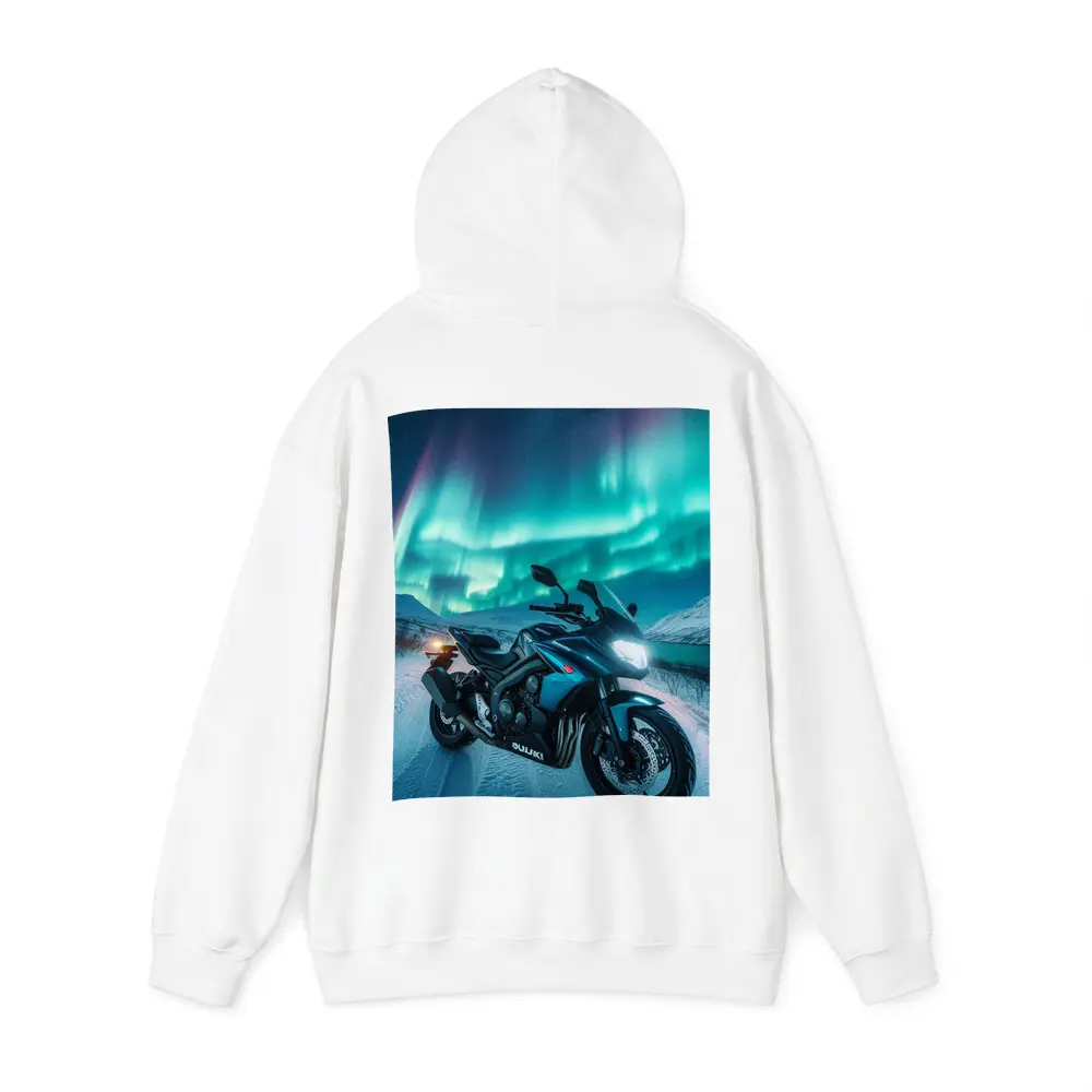 Suzuki Motorcycle Under Northern Lights Winter – Hoodies
