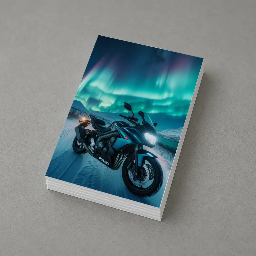 Suzuki Motorcycle Under Northern Lights Winter – Postcards