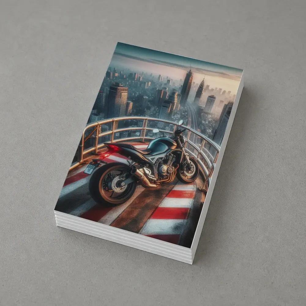 Sport Bike Rooftop City Skyline View – Postcards