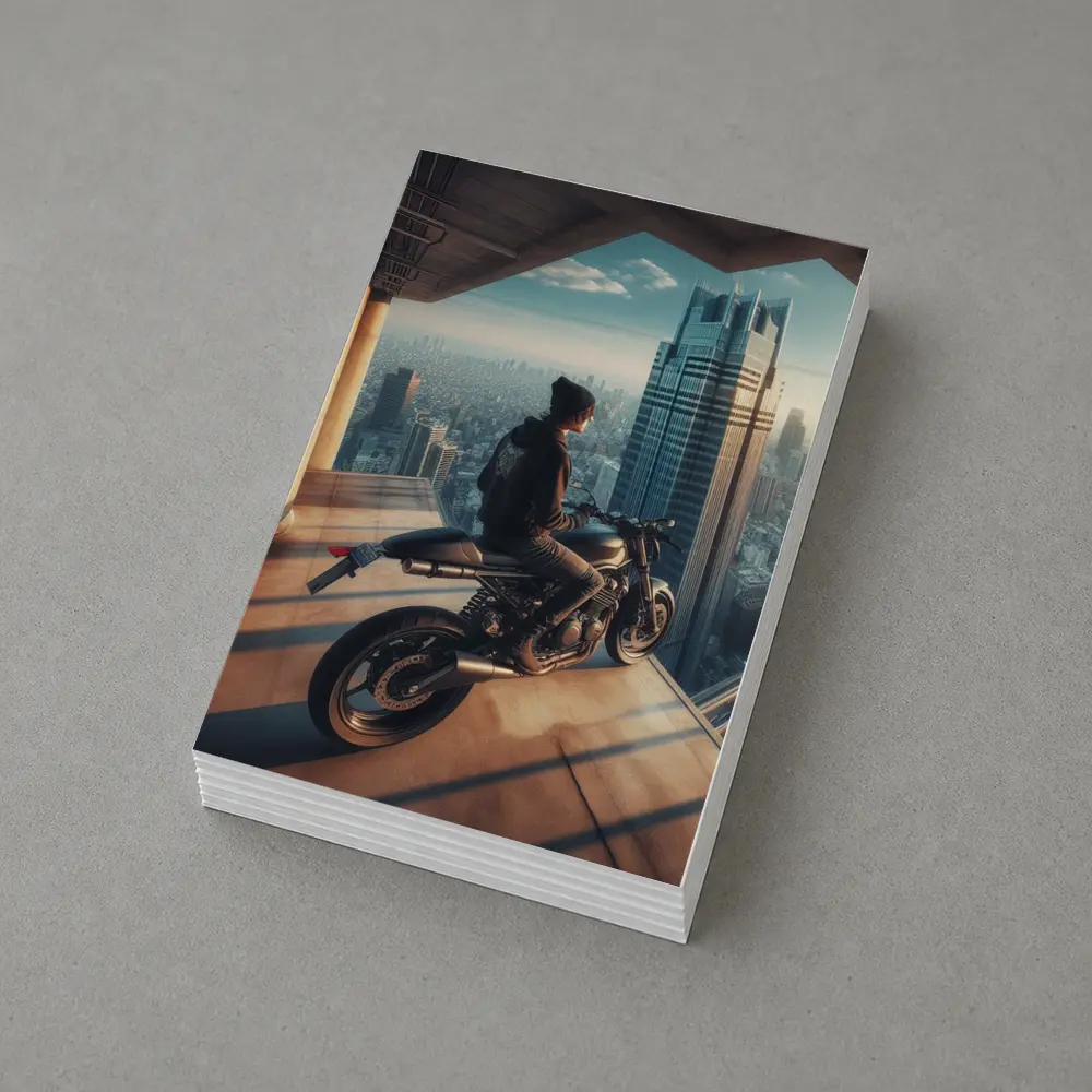 Scrambler Motorcycle Rider City Skyline View – Postcards