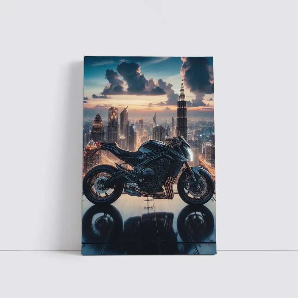 Dark Naked Bike Dubai City Skyline Night – Wall Art