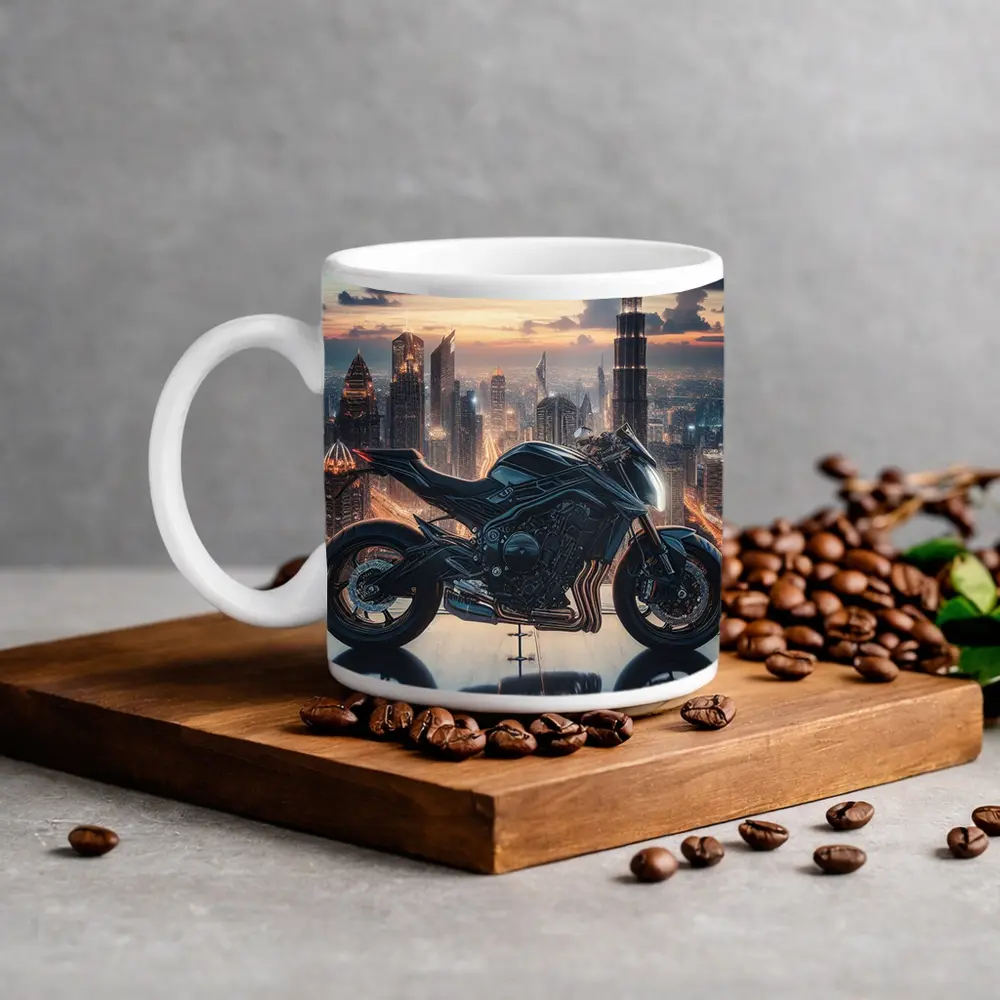 Dark Naked Bike Dubai City Skyline Night – Mugs