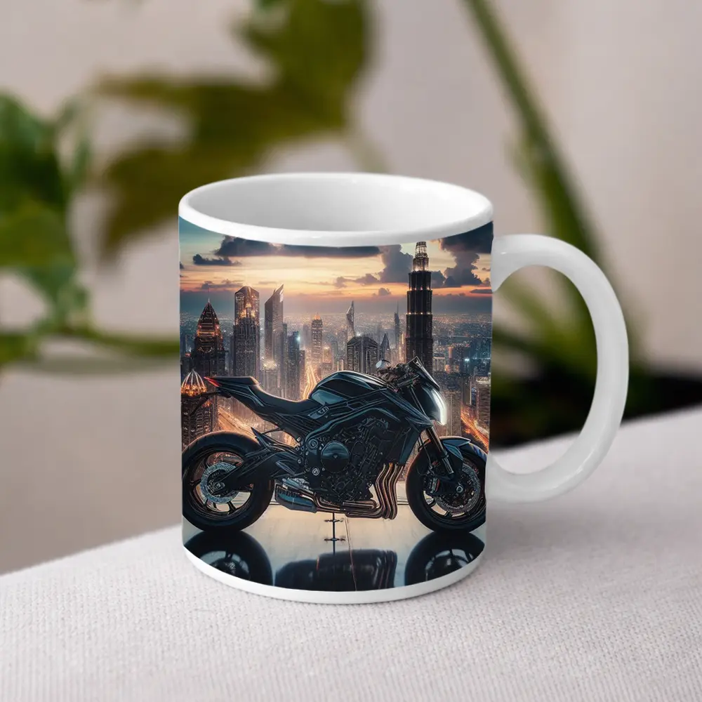 Dark Naked Bike Dubai City Skyline Night – Mugs