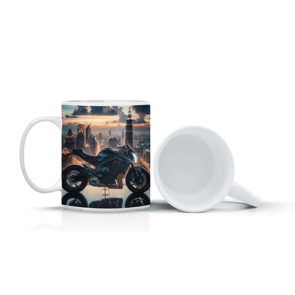 Dark Naked Bike Dubai City Skyline Night – Mugs