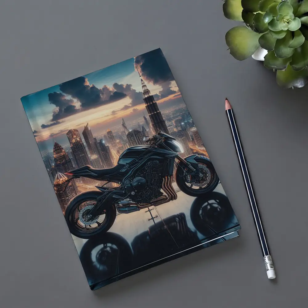 Dark Naked Bike Dubai City Skyline Night – Notebooks