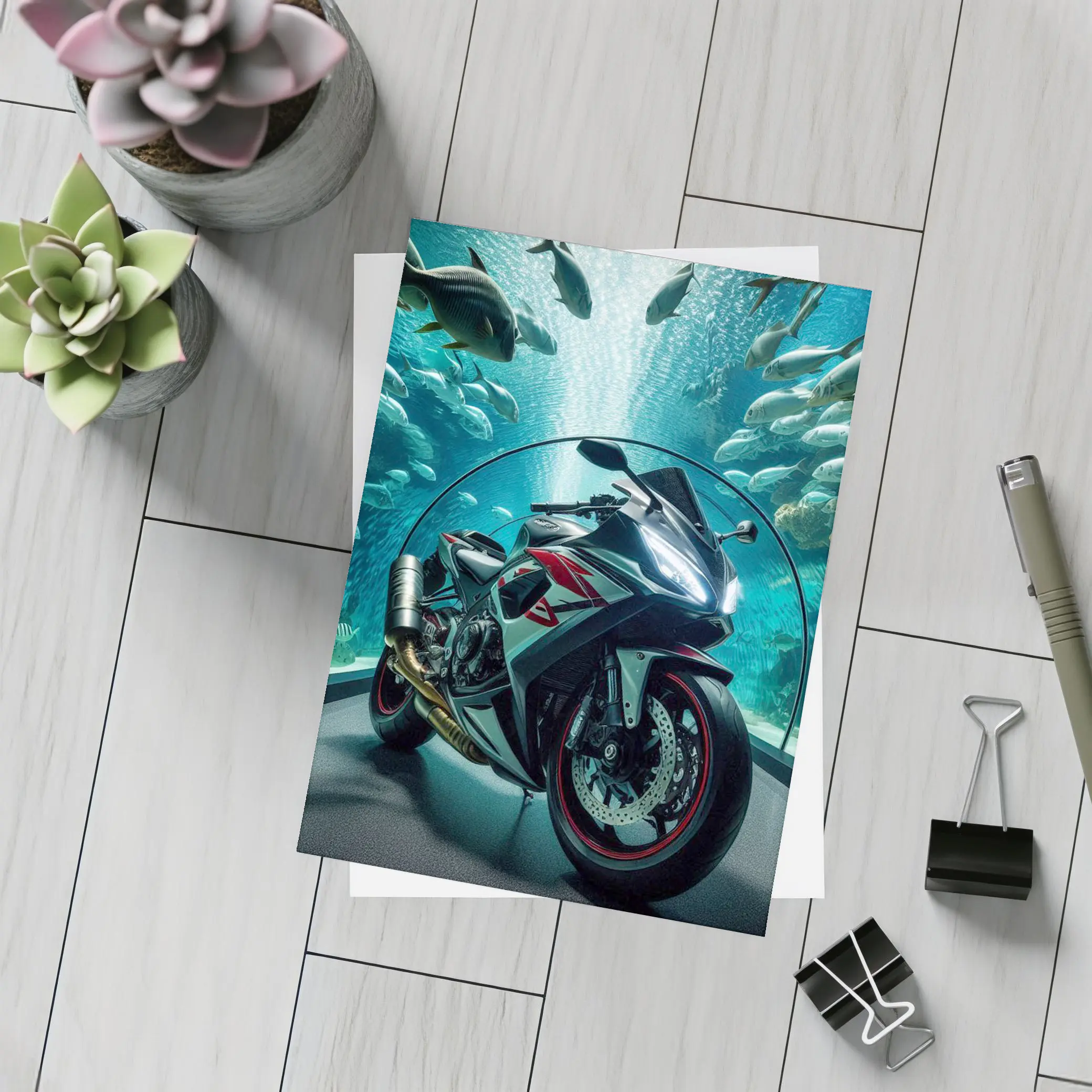 Sport Bike Superbike Inside Aquarium Fish Tank – Postcards