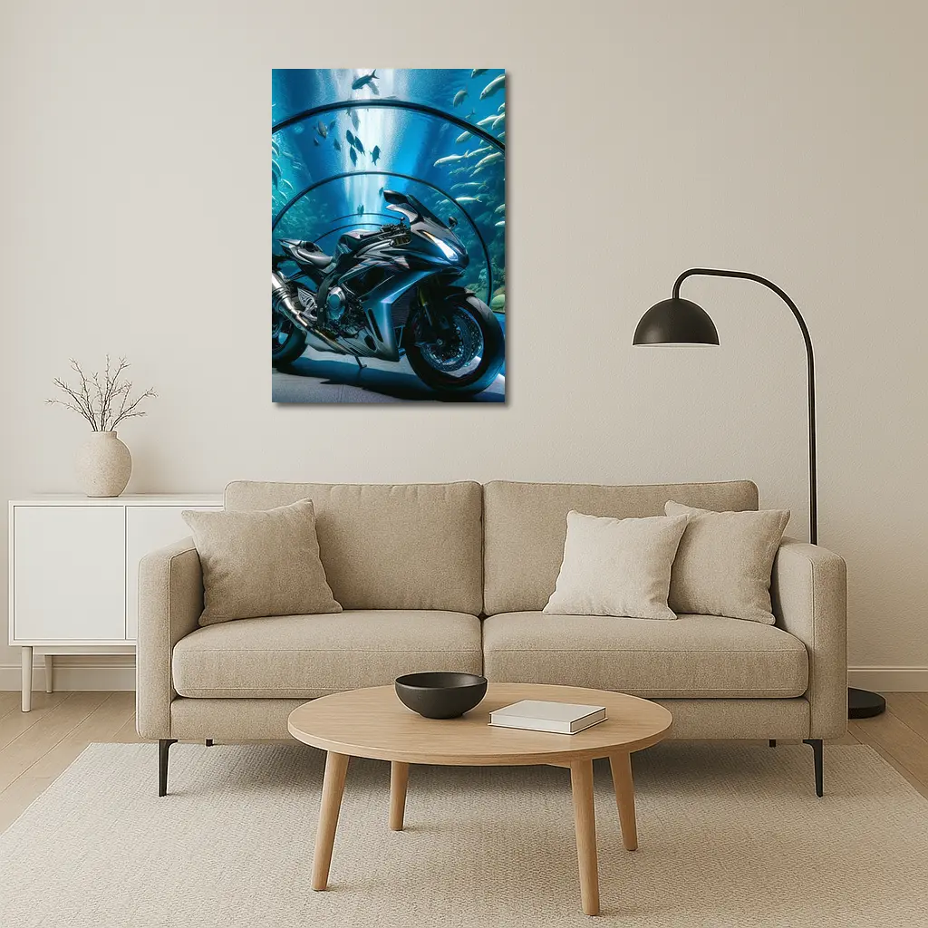 Sport Bike Inside Blue Aquarium Tunnel – Wall Art
