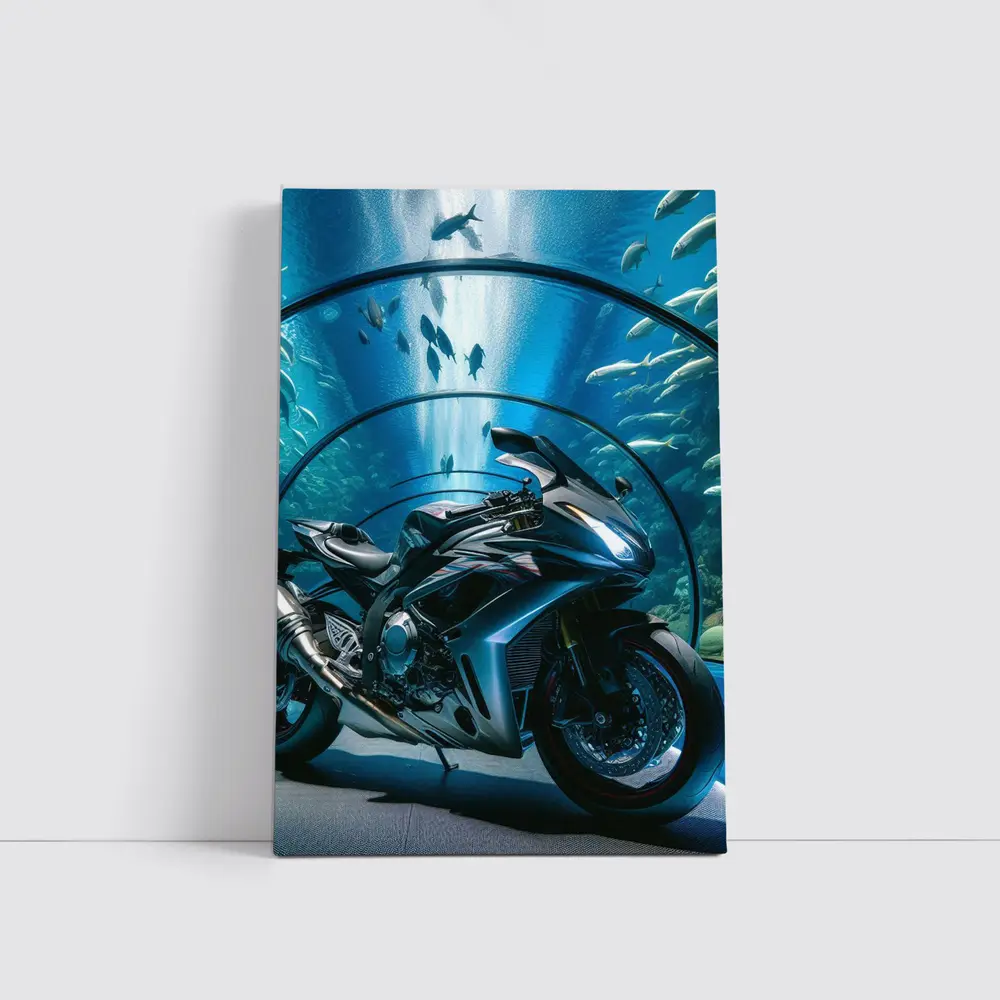Sport Bike Inside Blue Aquarium Tunnel – Wall Art