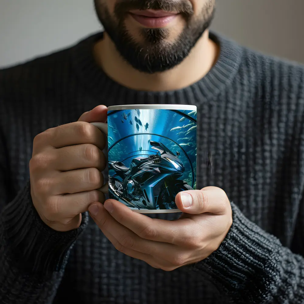 Sport Bike Inside Blue Aquarium Tunnel – Mugs