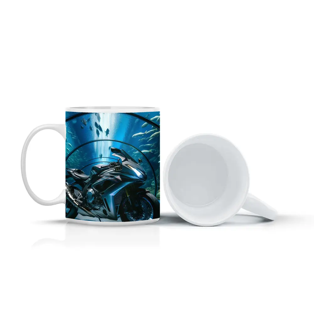 Sport Bike Inside Blue Aquarium Tunnel – Mugs