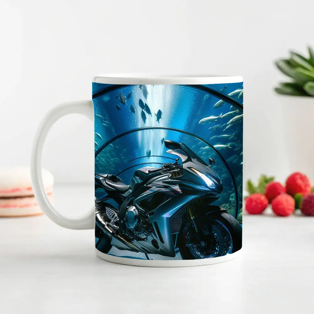 Sport Bike Inside Blue Aquarium Tunnel – Mugs