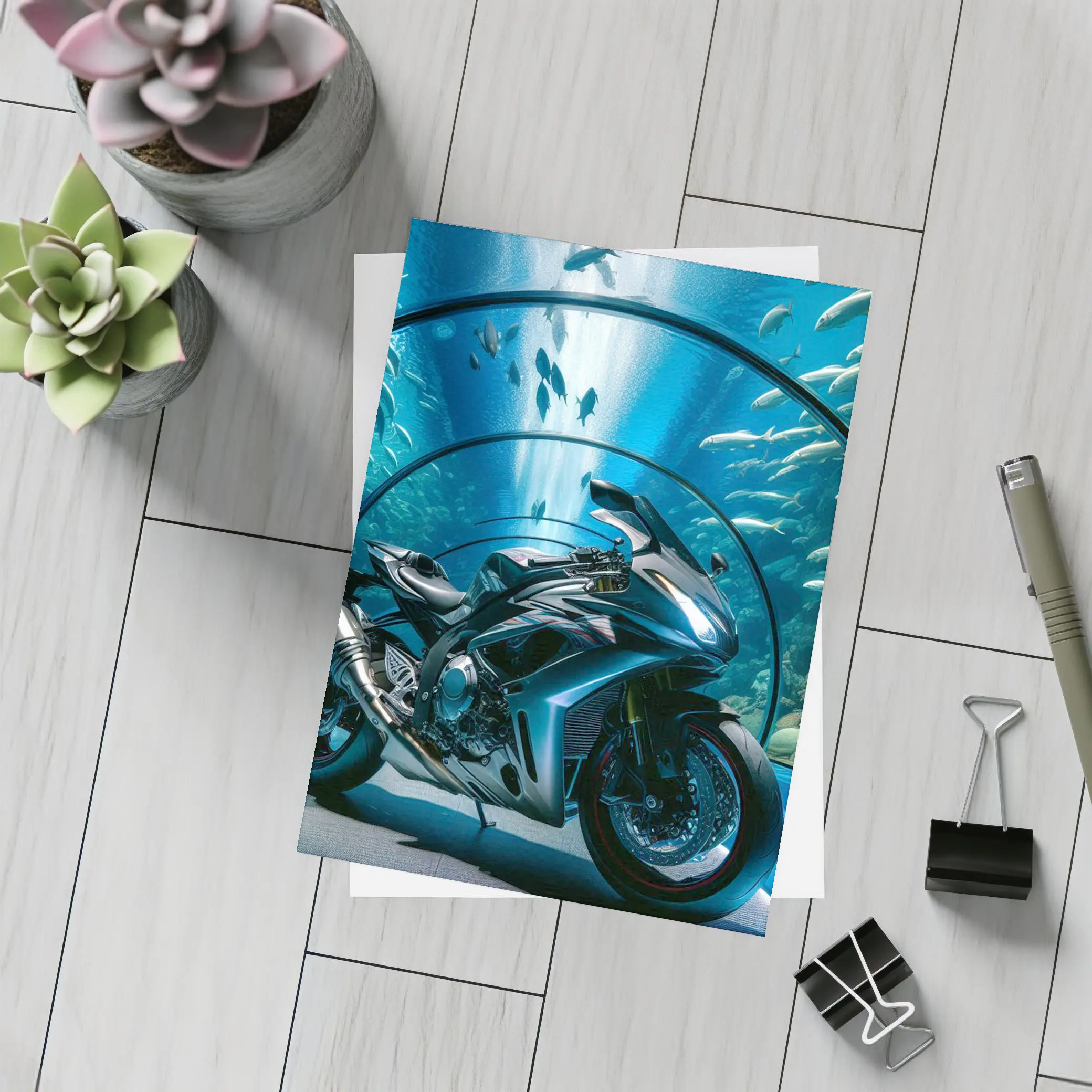 Sport Bike Inside Blue Aquarium Tunnel – Postcards