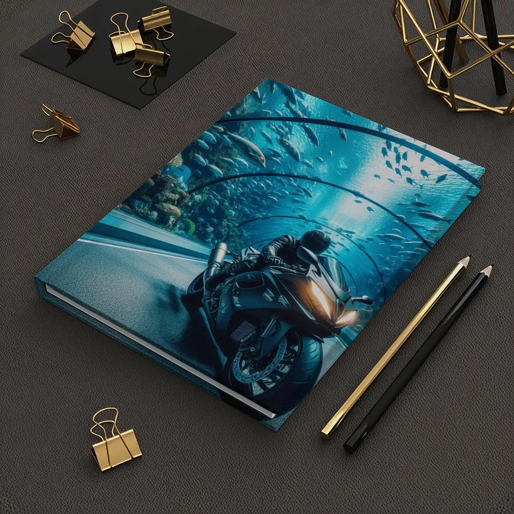 Sport Bike Rider Inside Underwater Aquarium Tunnel – Notebooks