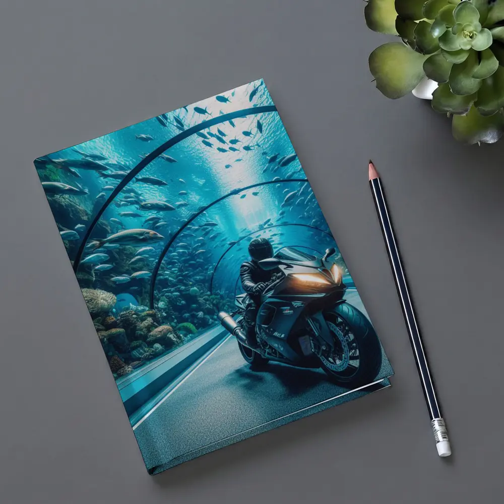 Sport Bike Rider Inside Underwater Aquarium Tunnel – Notebooks