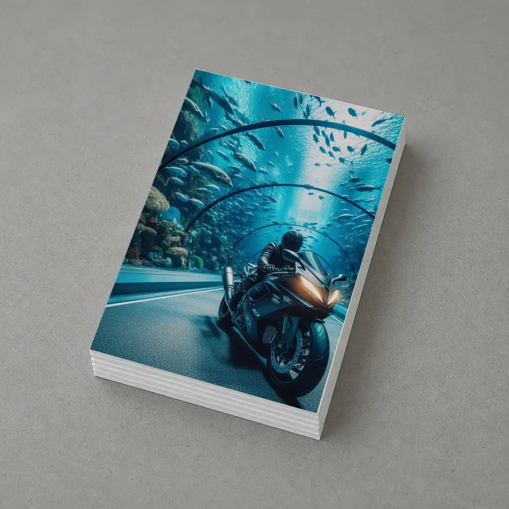 Sport Bike Rider Inside Underwater Aquarium Tunnel – Postcards