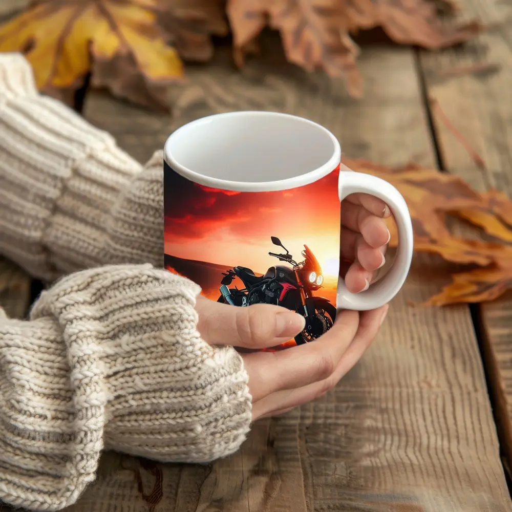 Naked Bike Desert Sunset Dramatic Red Sky – Mugs