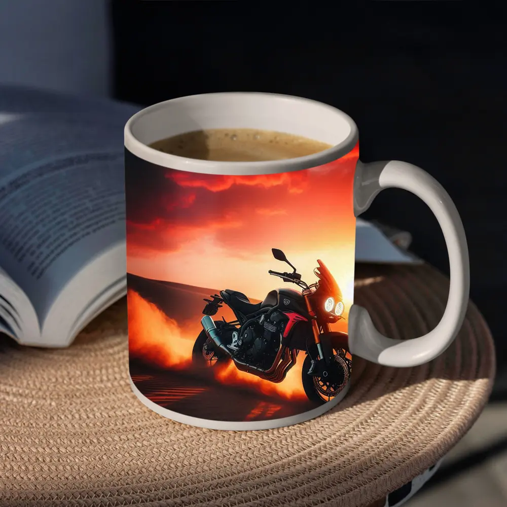 Naked Bike Desert Sunset Dramatic Red Sky – Mugs