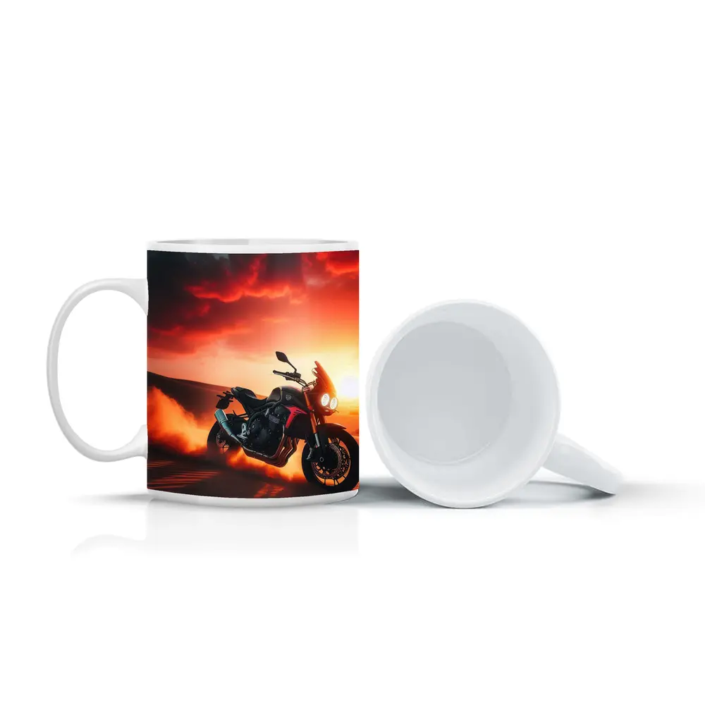 Naked Bike Desert Sunset Dramatic Red Sky – Mugs