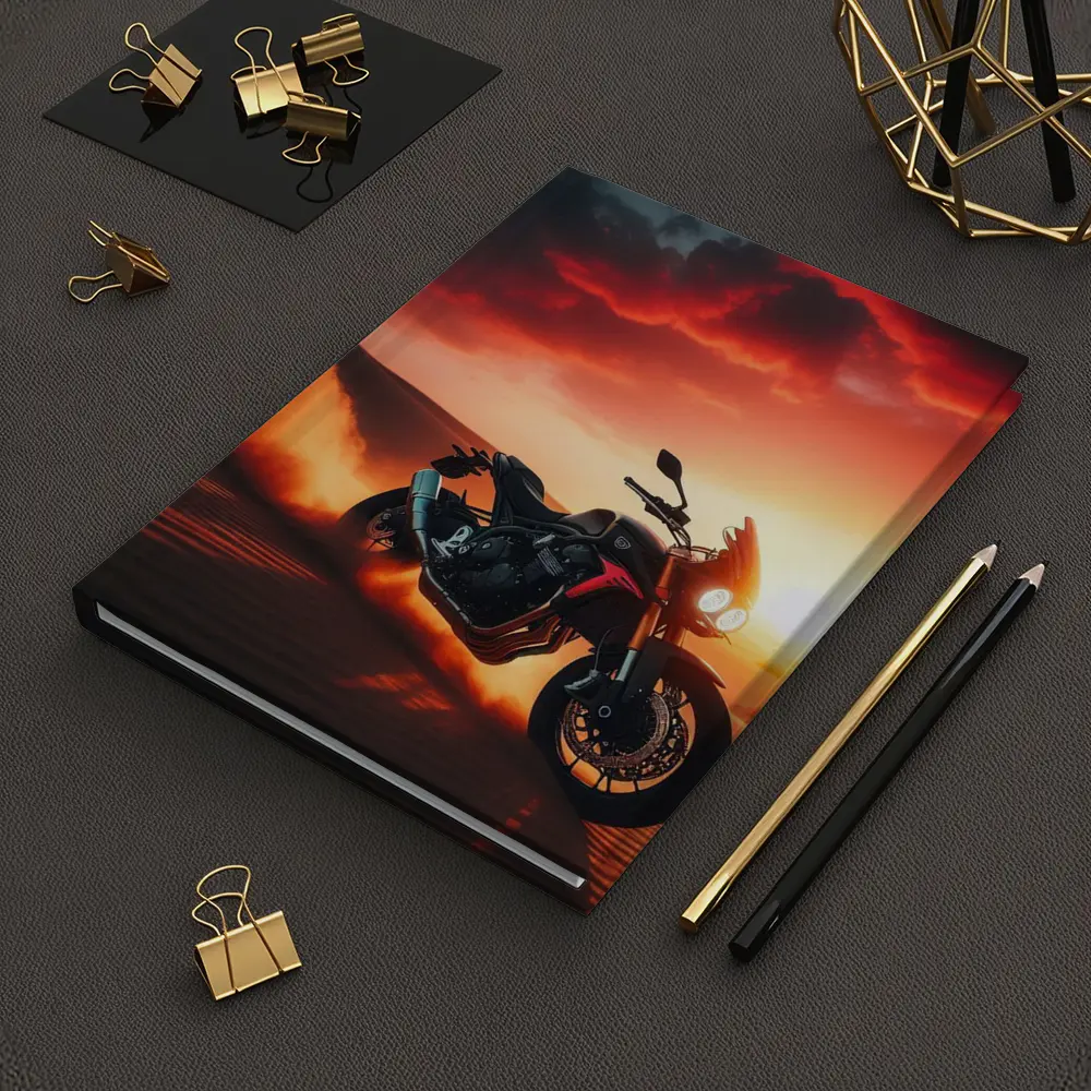 Naked Bike Desert Sunset Dramatic Red Sky – Notebooks