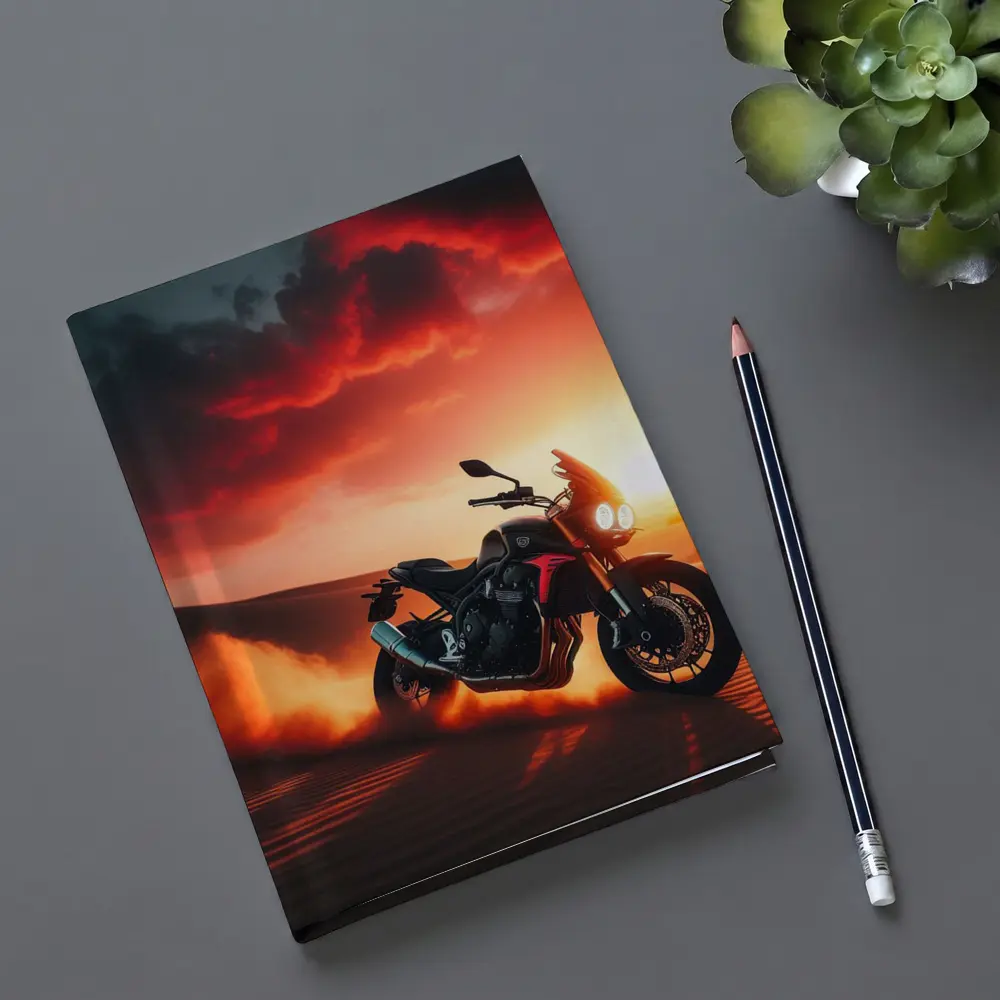 Naked Bike Desert Sunset Dramatic Red Sky – Notebooks