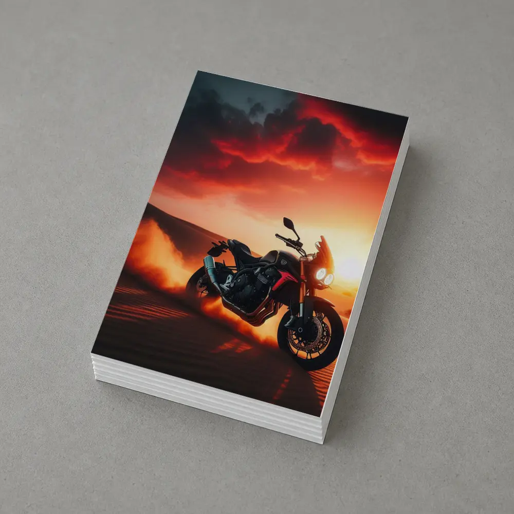 Naked Bike Desert Sunset Dramatic Red Sky – Postcards