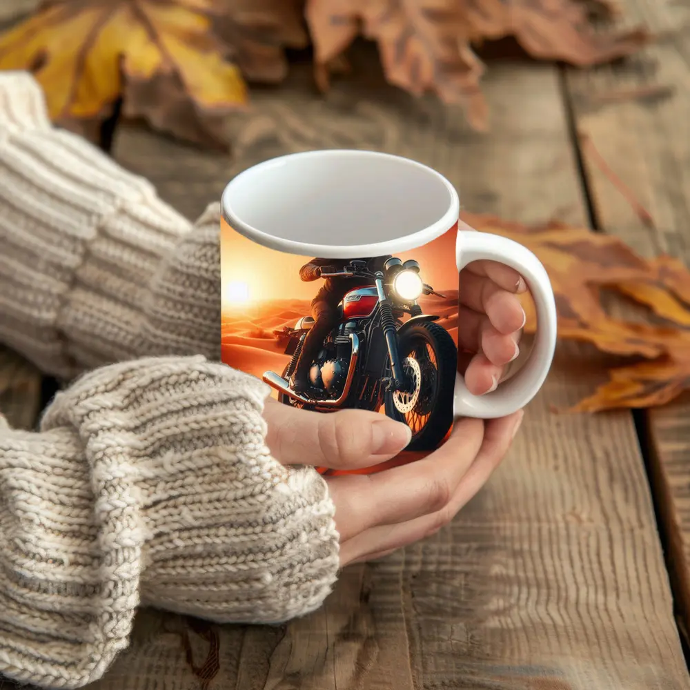 Scrambler Motorcycle Rider Desert Sunset Dunes – Mugs