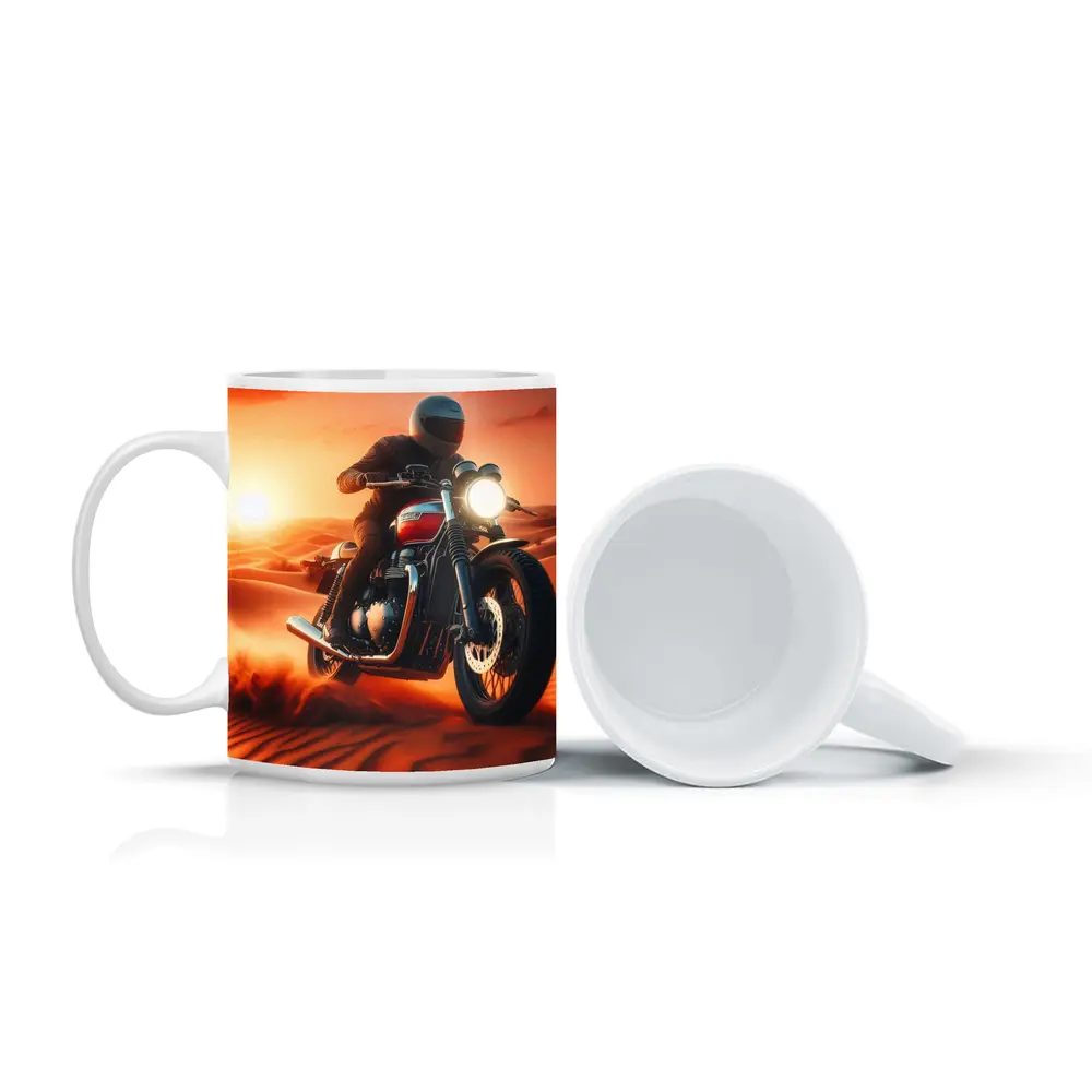 Scrambler Motorcycle Rider Desert Sunset Dunes – Mugs