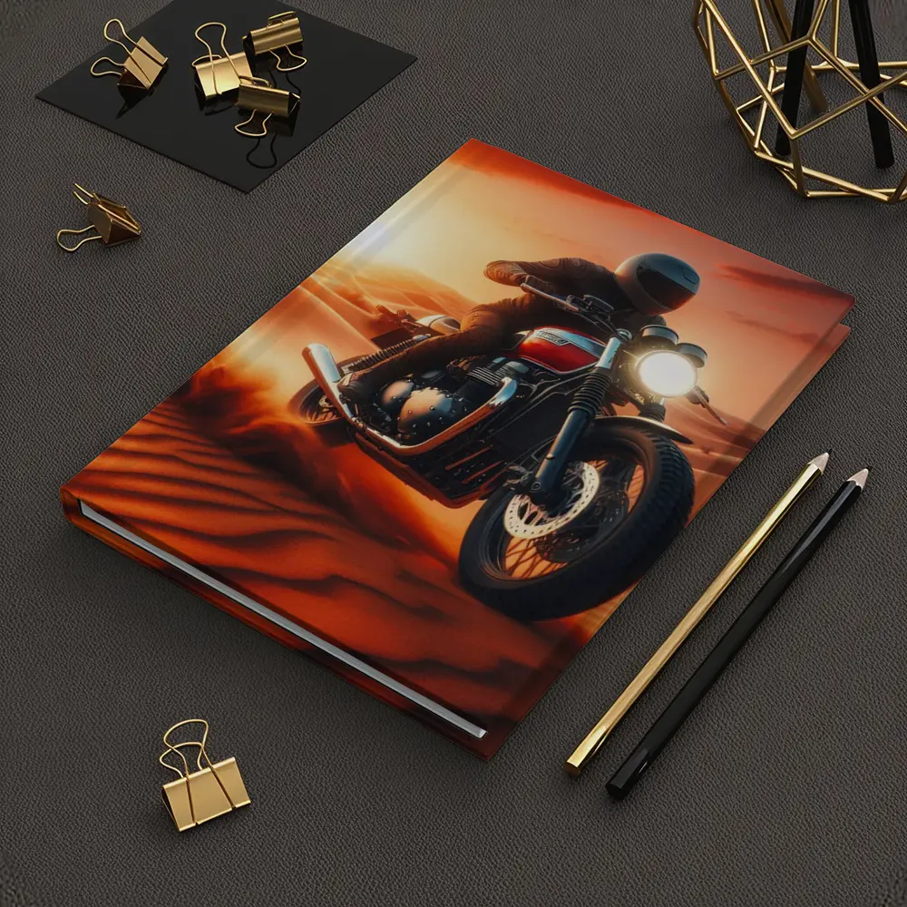 Scrambler Motorcycle Rider Desert Sunset Dunes – Notebooks