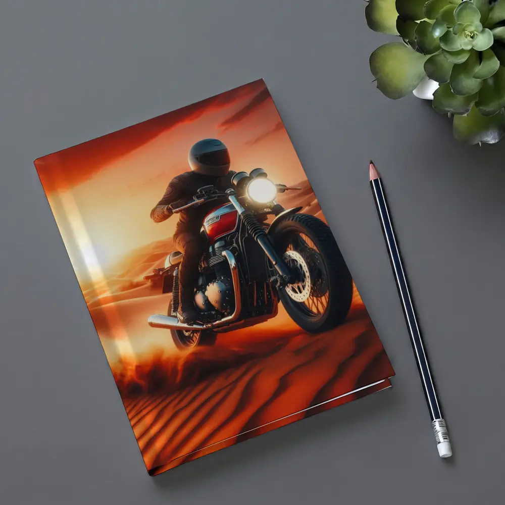 Scrambler Motorcycle Rider Desert Sunset Dunes – Notebooks