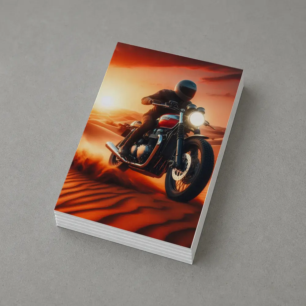 Scrambler Motorcycle Rider Desert Sunset Dunes – Postcards