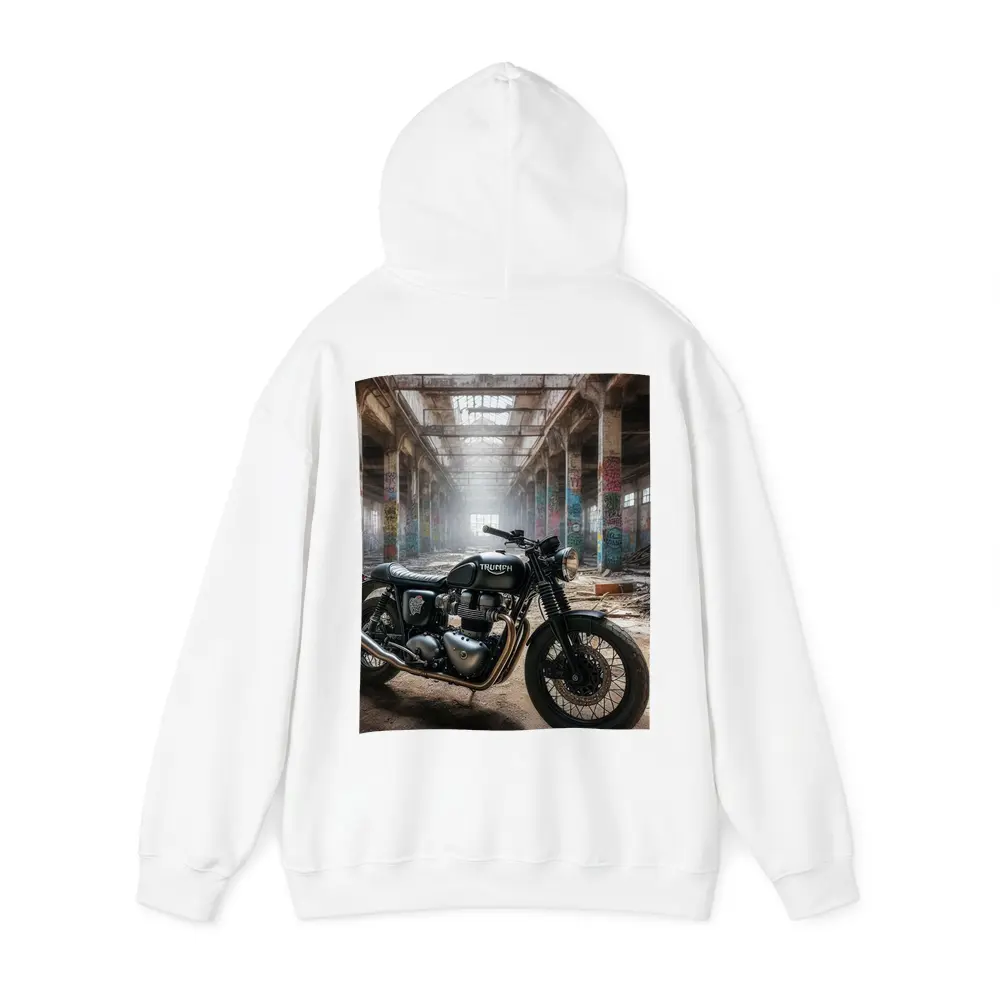 Triumph Motorcycle Parked Inside Abandoned Factory – Hoodies