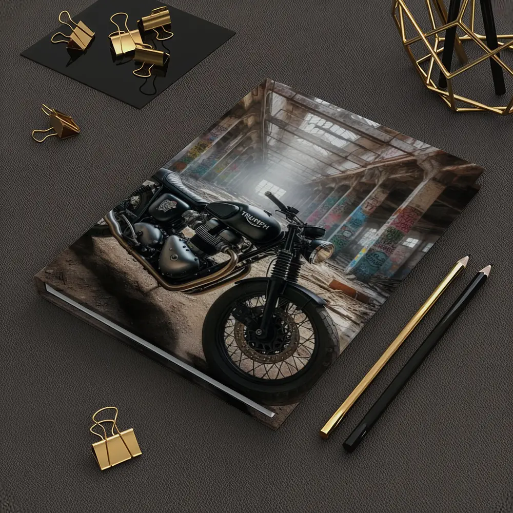 Triumph Motorcycle Parked Inside Abandoned Factory – Notebooks