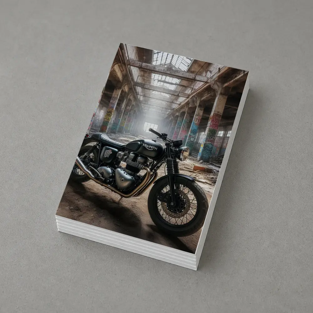 Triumph Motorcycle Parked Inside Abandoned Factory – Postcards