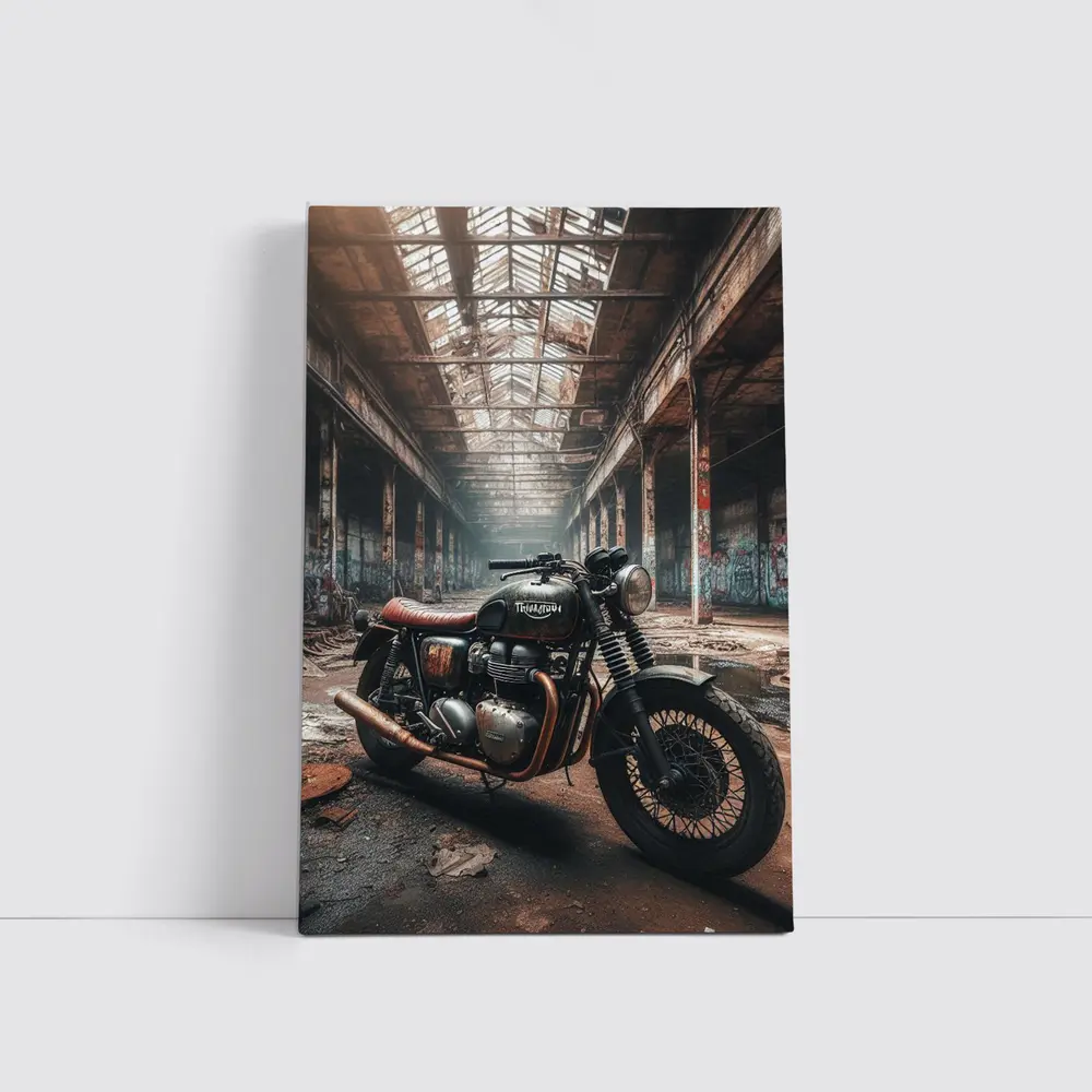 Triumph Motorcycle Abandoned Factory Urban Setting – Wall Art