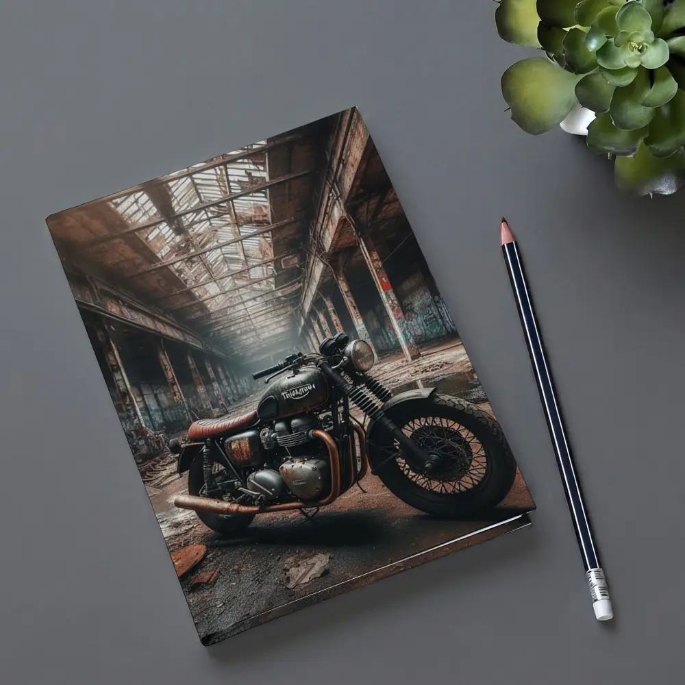 Triumph Motorcycle Abandoned Factory Urban Setting – Notebooks